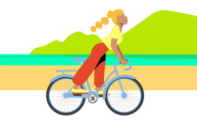 Vetor de garota bike no calçadão da praia