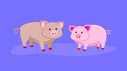 Two pink pigs of different shades