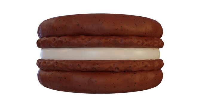 Chocolate Macaron side picture. 3d rendering.