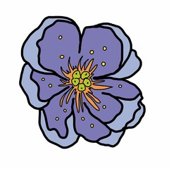 Violet flower with drops in line style 