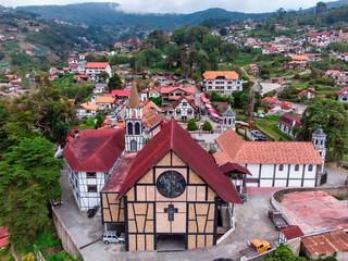 Aerial view of the church located in the town of German origin called La Colonia Tovar in Venezuela