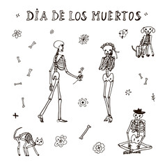 Mexican day of the death halloween vector illustrations set