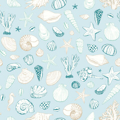 seashells vector seamless pattern