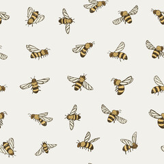 bees vector seamless pattern