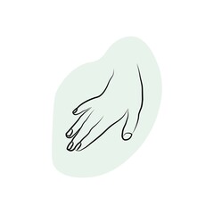 Woman hand line art black vector icon illustration isolated on white background. Soft color. Elegant female hand. Minimal linear style. Trendy flat outline picture for: decorate, web design. EPS 10