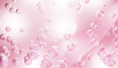 Science cosmetic, 3D Collagen serum and vitamin hyaluronic acid skin care solutions with cosmetic advertising background.