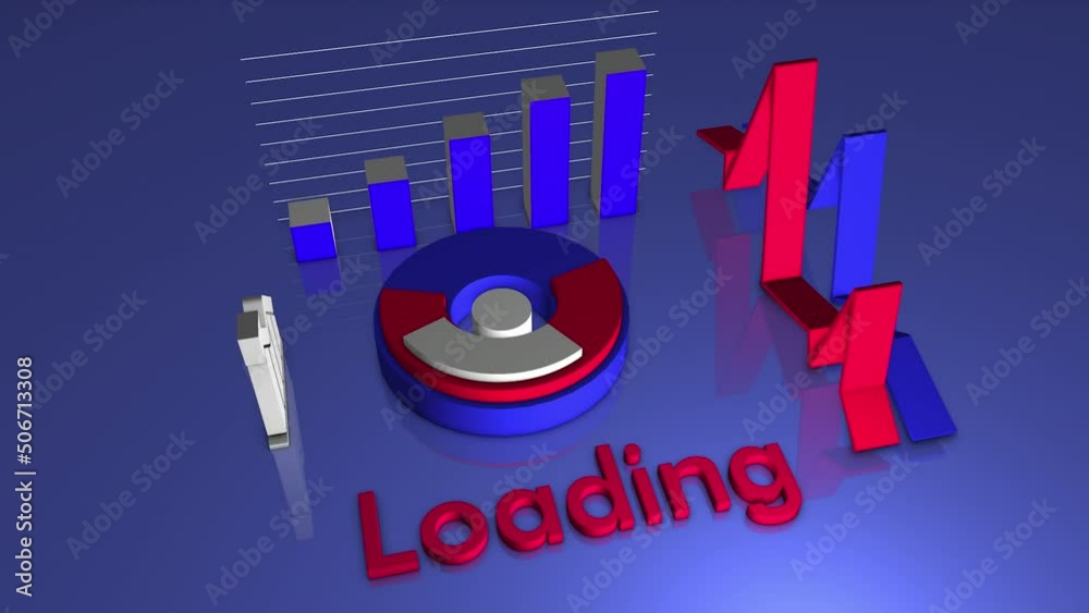 Poster abstract graphs and loading inscription. motion. round shaped diagram surrounded by graphics and a w