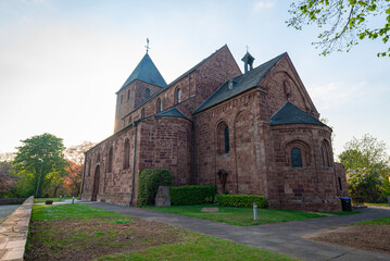 Fototapeta na wymiar View of Saint Johannes Baptist church, a Roman Catholic parish church in the historic town of Nideggen in the North Eifel, Germany.