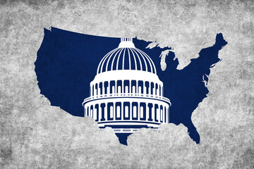 Blue USA map with The Capitol on grunge background