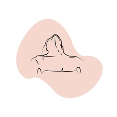 The girl threw her head back line art black contour on soft color, hand drawn vector illustration isolated on white background. Young sexy female body. Flat, outline picture for: decorate, web. EPS 10
