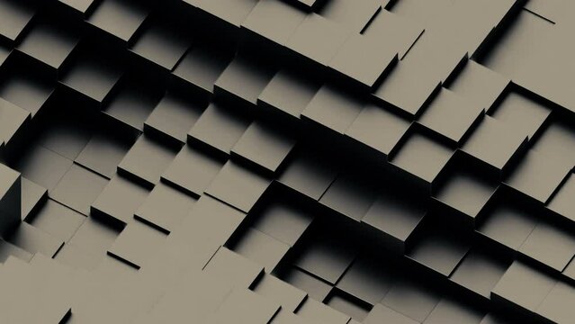 Surface of squares moving out in waves. Design. 3D surface with retractable squares. Smooth surface with moving 3d squares