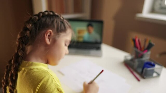 distance school. child at home in a lesson virtual. learning education coronavirus pandemic concept. kid internet learn online learning school. online learning at tutor study home. distance education