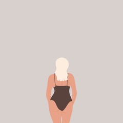 Vector  girl in swimsuit. Love your body. Flat vector illustration. Trendy vector illustration for web, app. Body positive.
