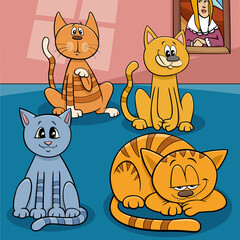 cartoon cats and kittens animal characters group