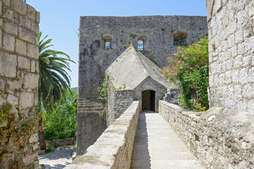 View towards entrance to fortress Forte Mare, Herceg Novi, Montenegro.