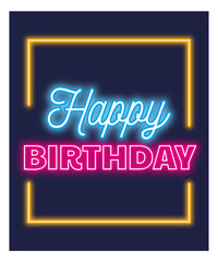 Vector tarjeta happy birthday texto neon