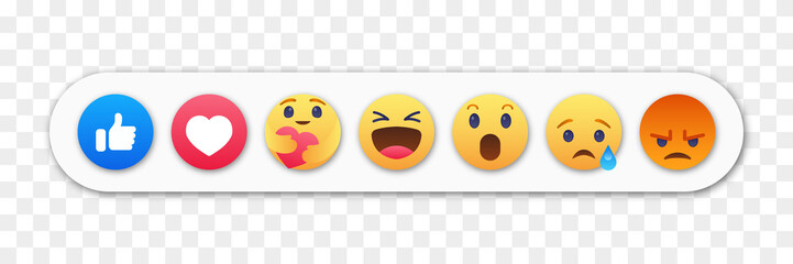Emoji emoticon icon set isolated on transparent background stock vector Facebook Meta emoji smiles - obrazy, fototapety, plakaty