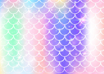 Rainbow scales background with kawaii mermaid princess pattern.