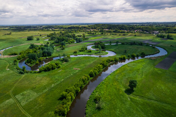 Curvy River Bends. Nida in Poland. Aerial Drone View