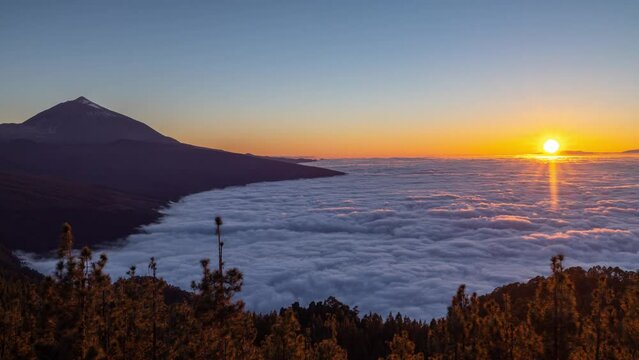 timelapse of the sun setting at el teide volcano