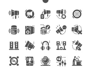 Speaked. Sound speakers. Microphone, headphones, loudspeaker and portable speaker. Electronic equipment and volume. Vector Solid Icons. Simple Pictogram