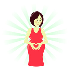 
Vector illustration of pregnant woman making heart symbol