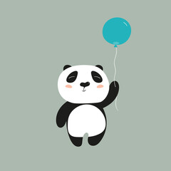 Cute panda baby isolated on color background. Funny asian animals. Card, postcards for kids. Little bear child smiling. Flat vector illustration for banner, card, wallpaper, poster