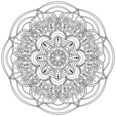 Colouring page, vector. Mandala 27, ethnic pattern, object isolated on white background.