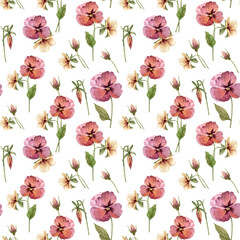 Seamless pattern with watercolor flowers violets on a white background, hand painted.	
