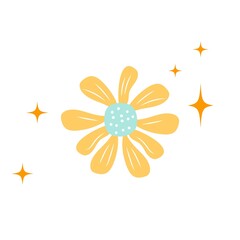 Isolated yellow flower in doodle style. Vector illustration.