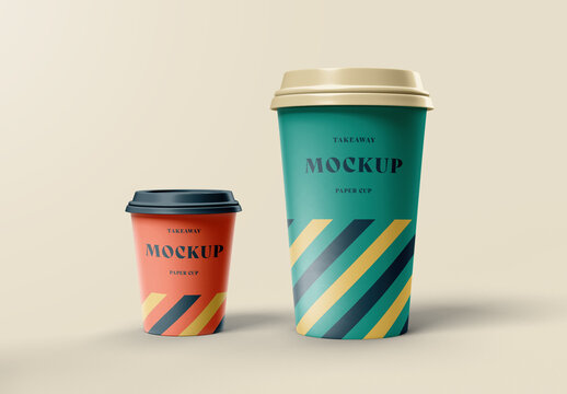 Paper Coffee Cup Set Mockup for Beverage Branding, Cafe Identity Design, and Takeaway Packaging Promotion