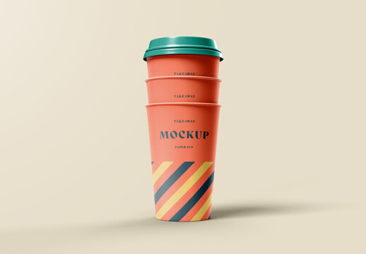 Stacked Paper Coffee Cups Mockup for Beverage Branding, Takeaway Packaging, and Promotional Material Visualization