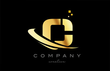 gold golden swoosh C alphabet letter logo icon with yellow color. Design for a company or business