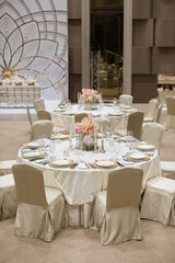 Table set for wedding or another catered event dinner