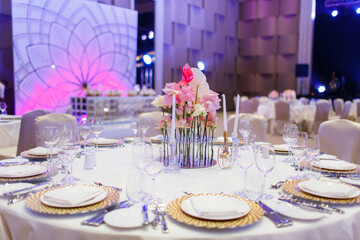 Table set for wedding or another catered event dinner