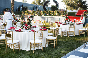 Table set for wedding or another catered event dinner
