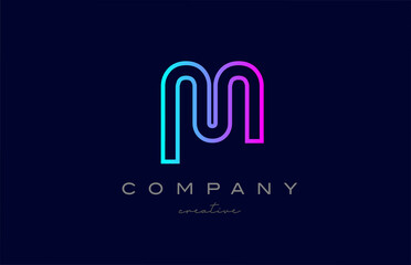 pink blue M alphabet letter logo icon. Creative template for a company or business with line design