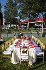 Table set for wedding or another catered event dinner