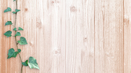 木目背景とグリーン