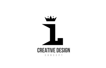 L black and white alphabet letter logo icon design with king crown and spikes. Template for company and business