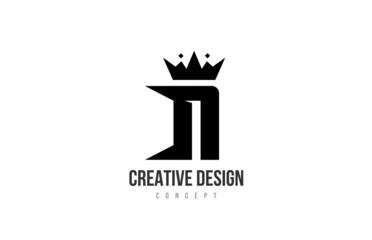 N black and white alphabet letter logo icon design with king crown and spikes. Template for company and business
