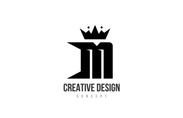 M black and white alphabet letter logo icon design with king crown and spikes. Template for company and business