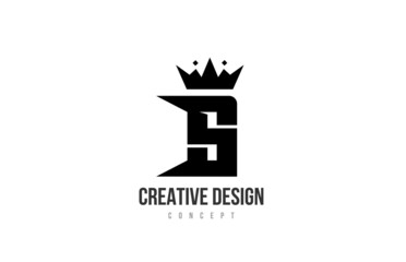 S black and white alphabet letter logo icon design with king crown and spikes. Template for company and business