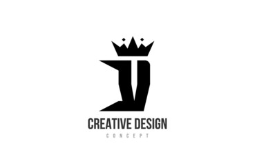 V black and white alphabet letter logo icon design with king crown and spikes. Template for company and business