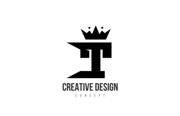 T black and white alphabet letter logo icon design with king crown and spikes. Template for company and business