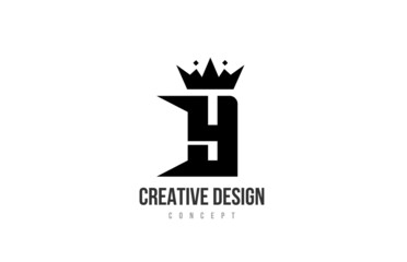 Y black and white alphabet letter logo icon design with king crown and spikes. Template for company and business