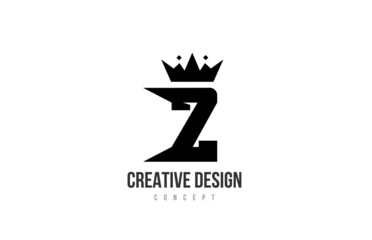 Z black and white alphabet letter logo icon design with king crown and spikes. Template for company and business