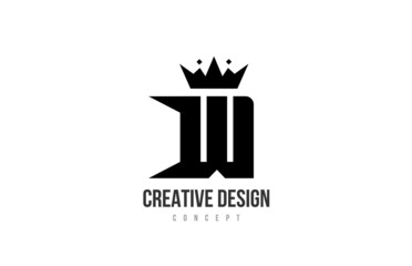 W black and white alphabet letter logo icon design with king crown and spikes. Template for company and business