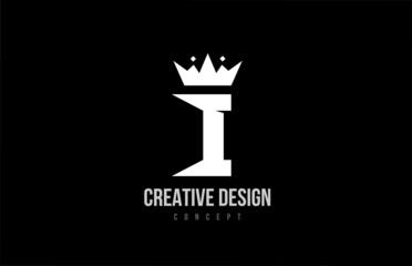 I alphabet letter logo icon design with king crown. Creative template for business and company