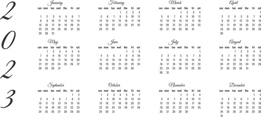 calendar for 2023 in minimalist style